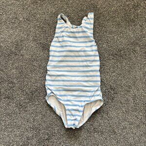 Minnow blue and white stripe one piece swimsuit, 2 ties on back